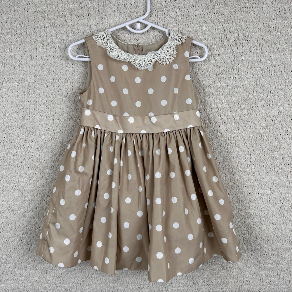 Jason Wu Target Girls Dress 24M‎ Beige Polka Dot Lace Collar Lined Holiday Flare